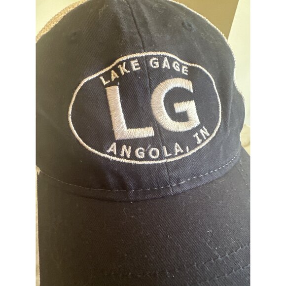 Lake Gage Angola IN Embroidered Trucker Hat Cap America Navy & White Adjustable - Picture 2 of 6